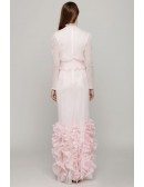 Light Pink Fishtail Tight Prom Dress Long Sleeves
