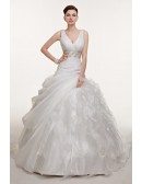 Beautiful V-neck Pleated Asymmetrical Ruffles Wedding Dress