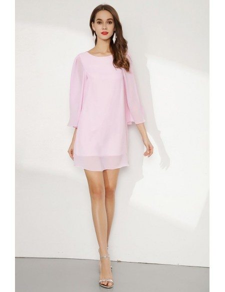 Blush Pink Simple Chiffon Cocktail Prom Dress With Dolman Sleeves