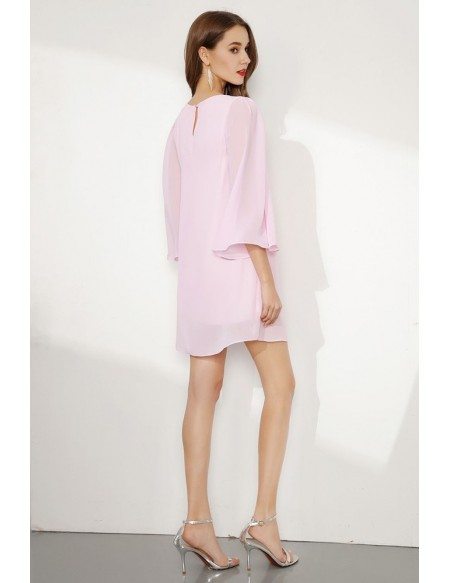 Blush Pink Simple Chiffon Cocktail Prom Dress With Dolman Sleeves