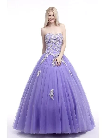Ball-Gown Sweetheart Sweep Train Tulle Prom Dress With Ruffles Beading Appliquer Lace