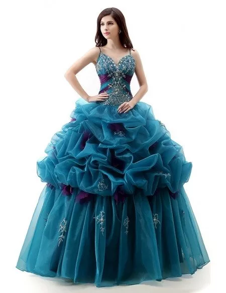 Ball-Gown V-neck Sweep Train Tulle Prom Dress With Cascading Ruffles ...