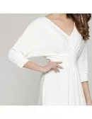 Simple Short White Dolman Sleeved Prom Dress V Neck For Girls