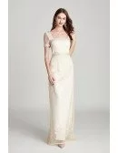 Square Neck V Back Champagne Lace Evening Dress Long For Woman
