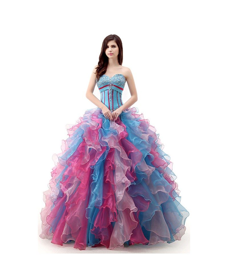 Ball-Gown Sweetheart Sweep Train Tulle Prom Dress With Cascading ...