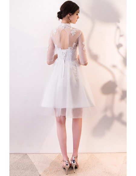 Retro White Lace and Tulle Party Dress with Sleeves