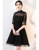Retro Little Black Lace Homecoming Party Dress with Collar