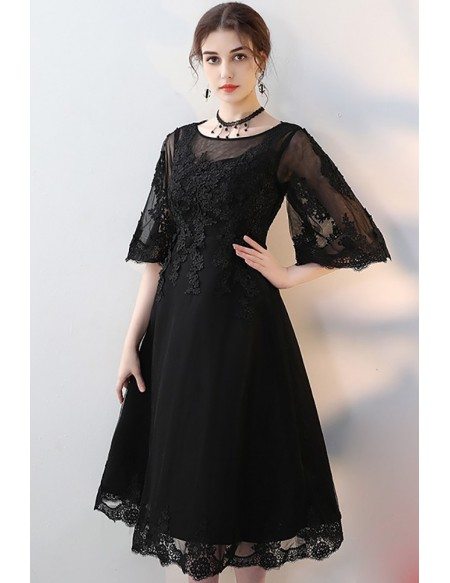 Black Knee Length Homecoming Party Dress with Sheer Sleeves #MXL86011 ...