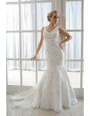 Mermaid V-neck Court Train Satin Wedding Dress With Beading Appliques Lace