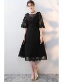 Black Knee Length Homecoming Party Dress with Sheer Sleeves