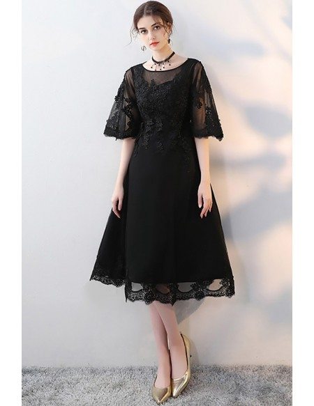 Black Knee Length Homecoming Party Dress with Sheer Sleeves #MXL86011 ...