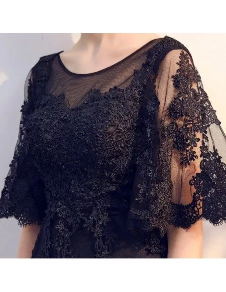Short Black Lace Homecoming Party Dress with Sleeves