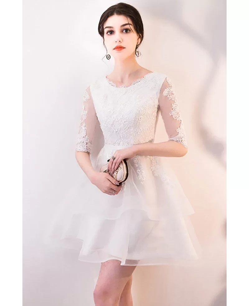 Short White Lace Ruffled Party Dress with Half Sleeves #MXL86045 ...
