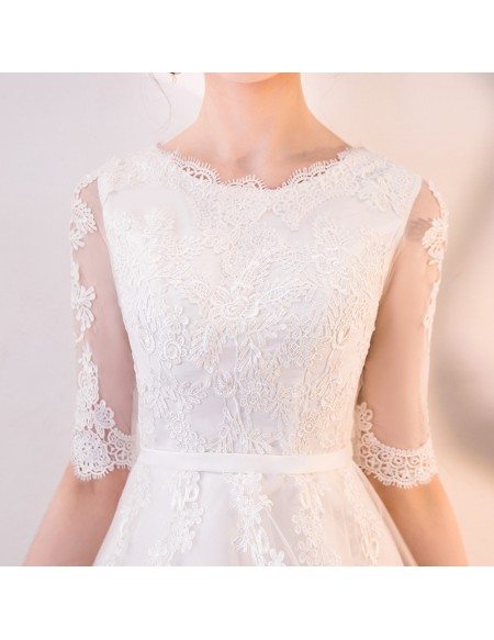 Short White Lace Ruffled Party Dress with Half Sleeves