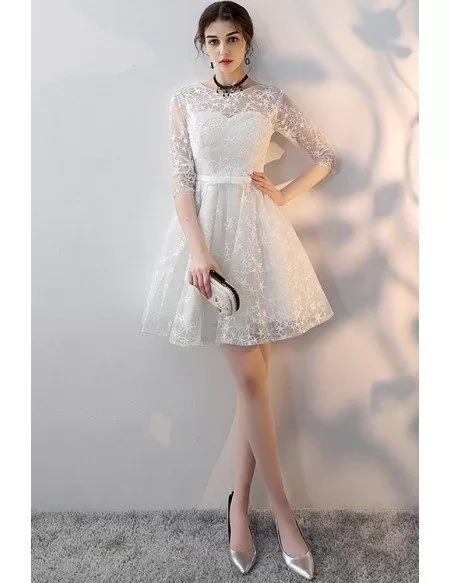 Pretty White Aline Short Homecoming Party Dress with Sleeves