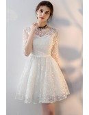 Pretty White Aline Short Homecoming Party Dress with Sleeves