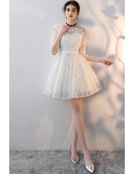 Pretty White Aline Short Homecoming Party Dress with Sleeves #MXL86065 ...