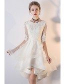 Light Champagne Lace Ruffled Wedding Party Dress with Sleeves