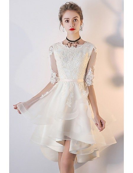 Light Champagne Lace Ruffled Wedding Party Dress with Sleeves #MXL86034 ...