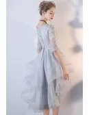 Grey Lace Ruffled Homecoming Prom Dress with Sleeves