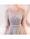 Elegant Grey Short Homecoming Dress Sheer Neckline and Sleeves