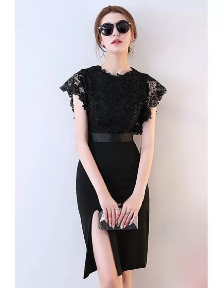 Sexy Black Lace Fitted Party Dress with Slit