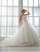 Ball-Gown Sweetheart Cathedral Train Organza Wedding Dress With Beading