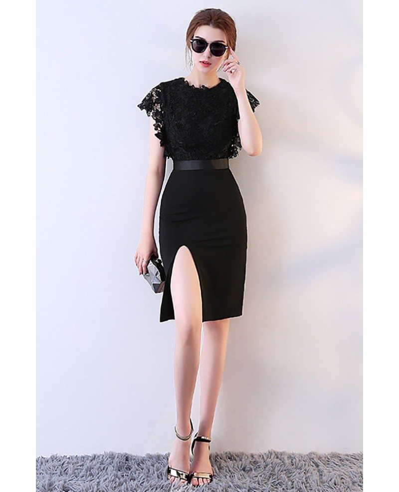 Sexy Black Lace Fitted Party Dress with Slit #MXL86015 - GemGrace.com