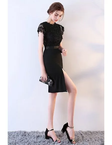 Sexy Black Lace Fitted Party Dress with Slit #MXL86015 - GemGrace.com