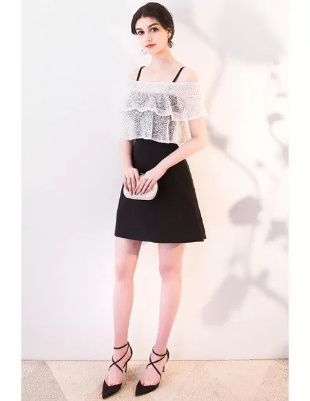 Cute Black and White Aline Short Homecoming Dress with Straps