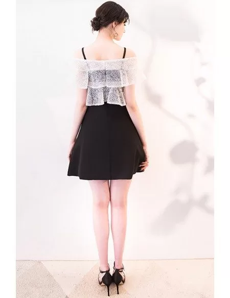 Cute Black and White Aline Short Homecoming Dress with Straps