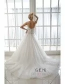 Ball-Gown Sweetheart Cathedral Train Organza Wedding Dress With Beading