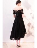 Charming Black Lace Off Shoulder Homecoming Dress High Low
