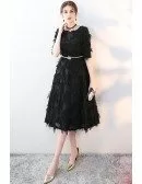 Unique Black Feathers Party Dress Tea Length with Sleeves