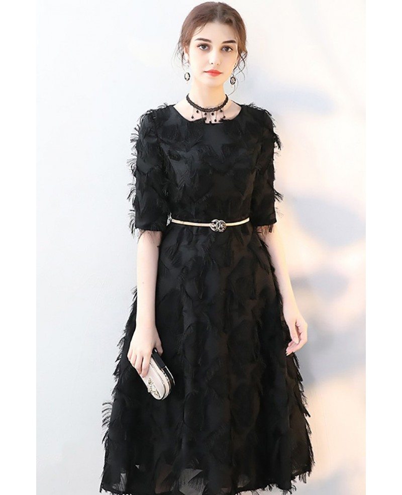 black tea length dress with sleeves