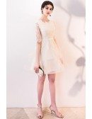 Light Champagne Lace Short Party Dress with Sleeves