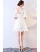 Short White Lace Aline Party Dress with Sleeves