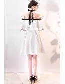 White with Black Short Halter Homecoming Party Dress
