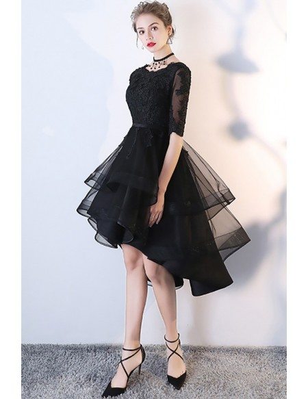 Chic Black Tulle High Low Homecoming Prom Dress with Lace #MXL86007 ...