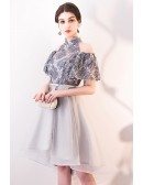 Special Grey Homecoming Dress High Low with Cold Shoulder