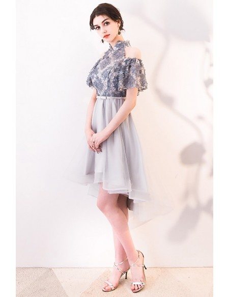 Special Grey Homecoming Dress High Low with Cold Shoulder
