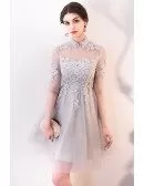 Pretty Lace Collar Tulle Homecoming Dress Short with Sleeves