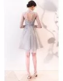 Pretty Lace Collar Tulle Homecoming Dress Short with Sleeves
