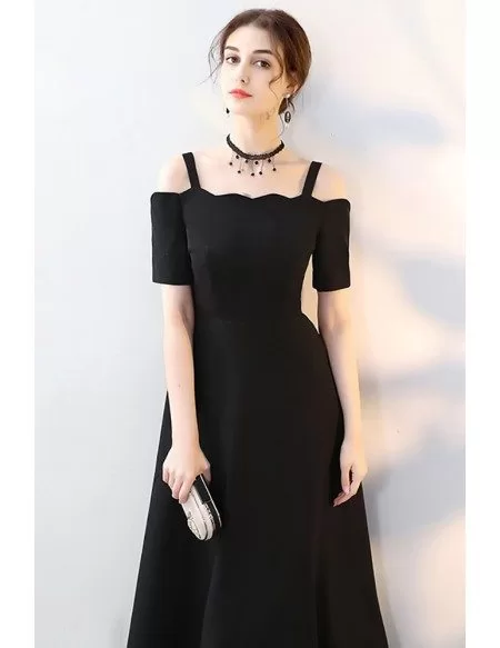 Simple Long Black Formal Dress Aline with Straps Sleeves #MXL86079 ...