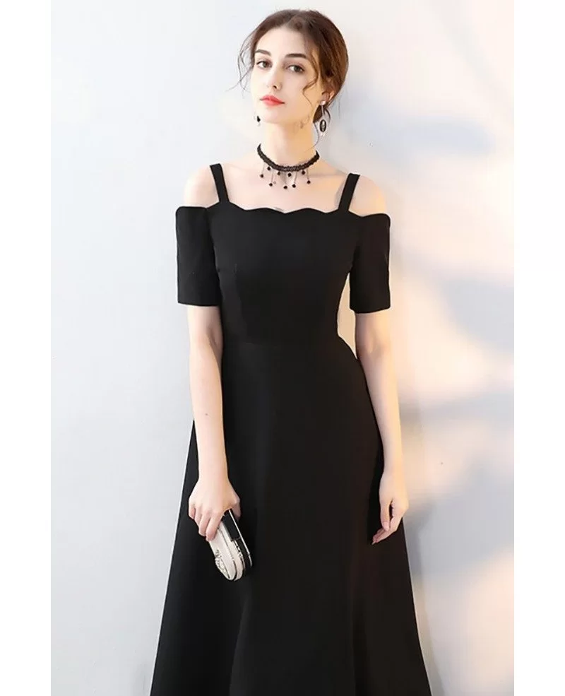 Simple Long Black Formal Dress Aline with Straps Sleeves #MXL86079 ...