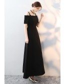 Simple Long Black Formal Dress Aline with Straps Sleeves