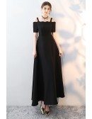 Simple Long Black Formal Dress Aline with Straps Sleeves