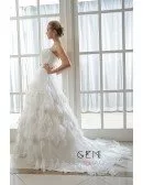 Ball-Gown Strapless Court Train Organza Wedding Dress With Ruffles Appliques Lace