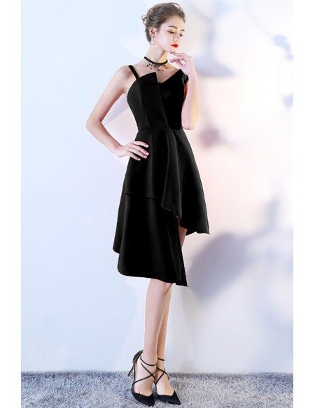 Little Black Asymmetrical Short Homecoming Dress Aline