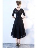 Black Full Lace Tea Length Party Dress with Sleeves